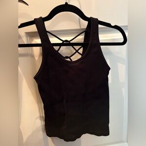 Spiritual Gangster Black Crisscross Back Ribbed Tank